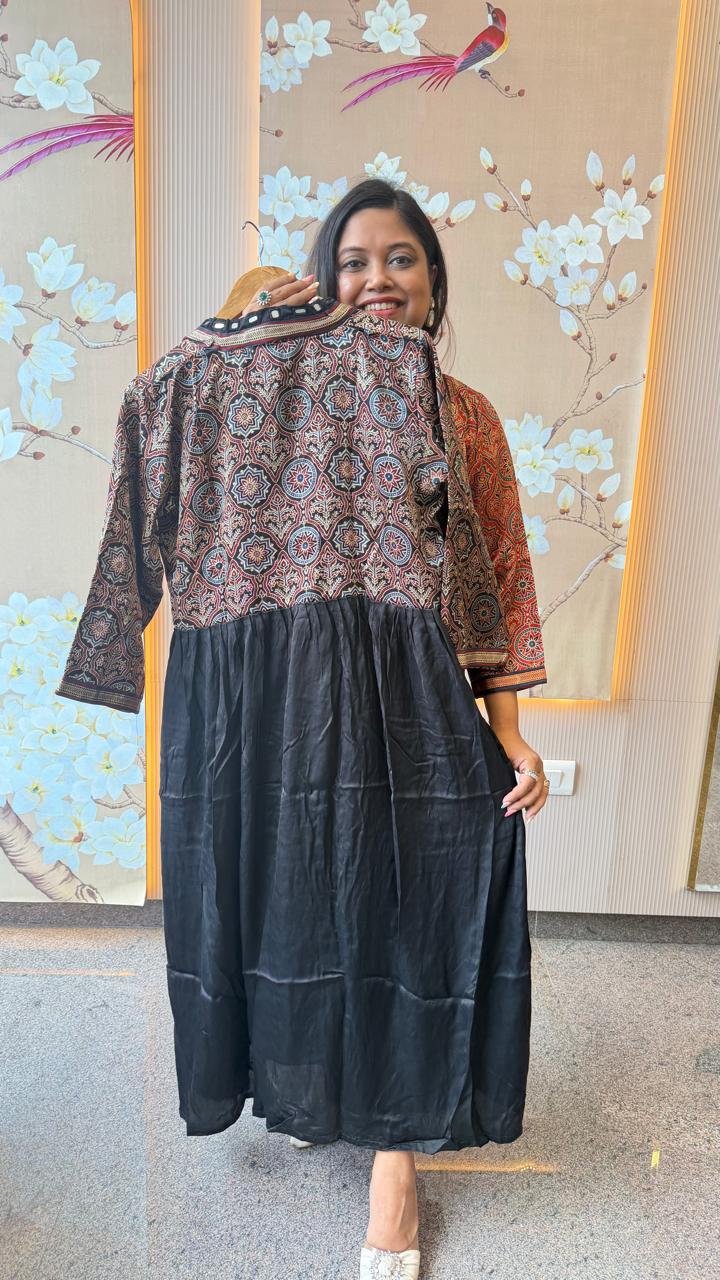 Pretty ajrakh Modale black one piece with real mirror