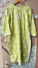 Premium Mul chanderi chikankari suit set in mint green. Designer front n back