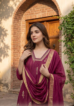 Mul Chanderi embroidered suit set