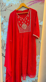 Pretty georgette handwork suit set in Redbandhani