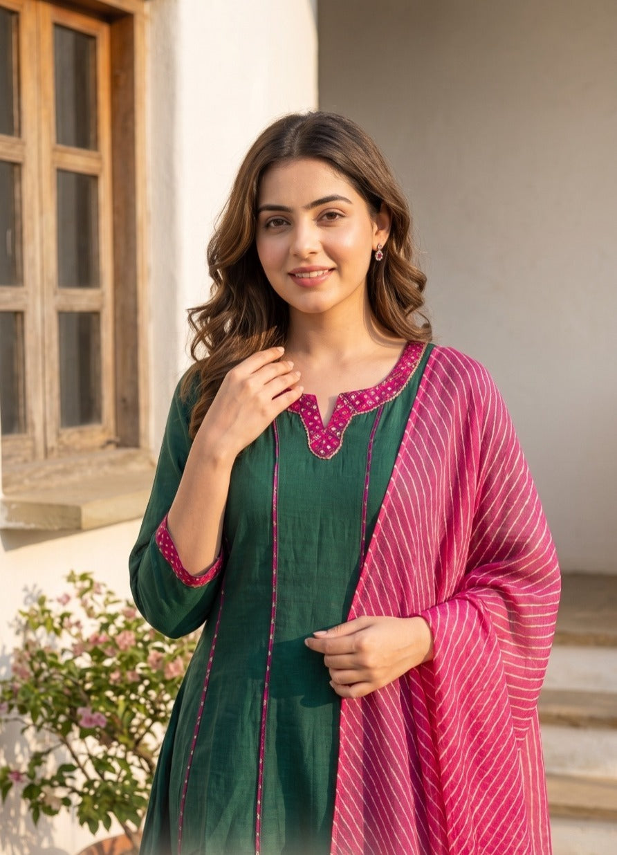 Pretty Mul chanderi farshi salwar paired with Kota doria dupatta