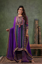 Crepe silk with gotta and lace detailing comes with a bag in purple !! Restock Dispatch after 15 days