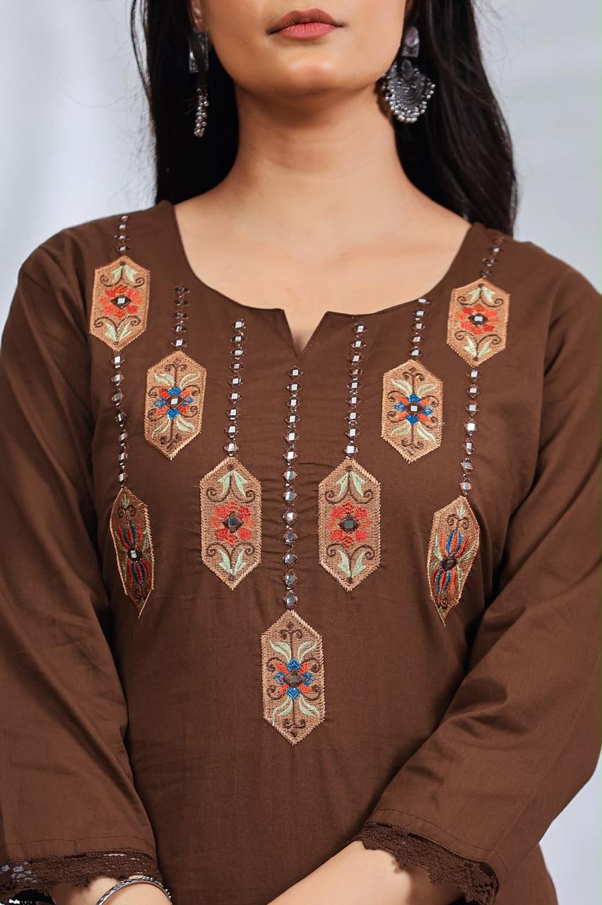 Pretty cotton ajrakh suit set in brown