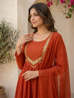 Pretty Mul chanderi with lining suit set in rust