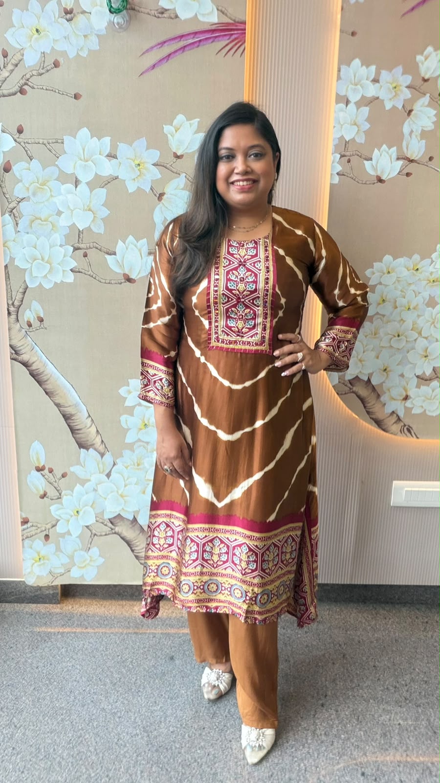 Gaji silk lining Co ord in brown n wine