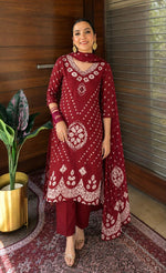 Super pretty cotton real mirror bandhani red suit