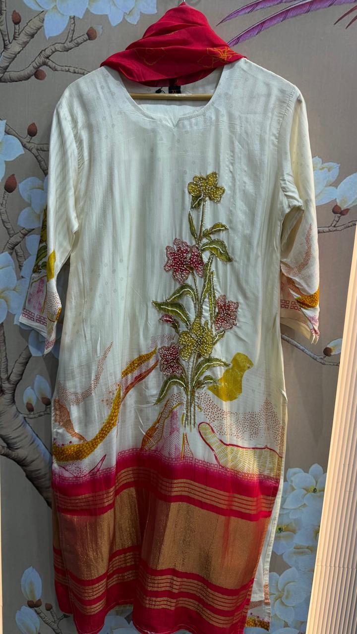 Premium lakri patta russian silk suit set (slim fit )