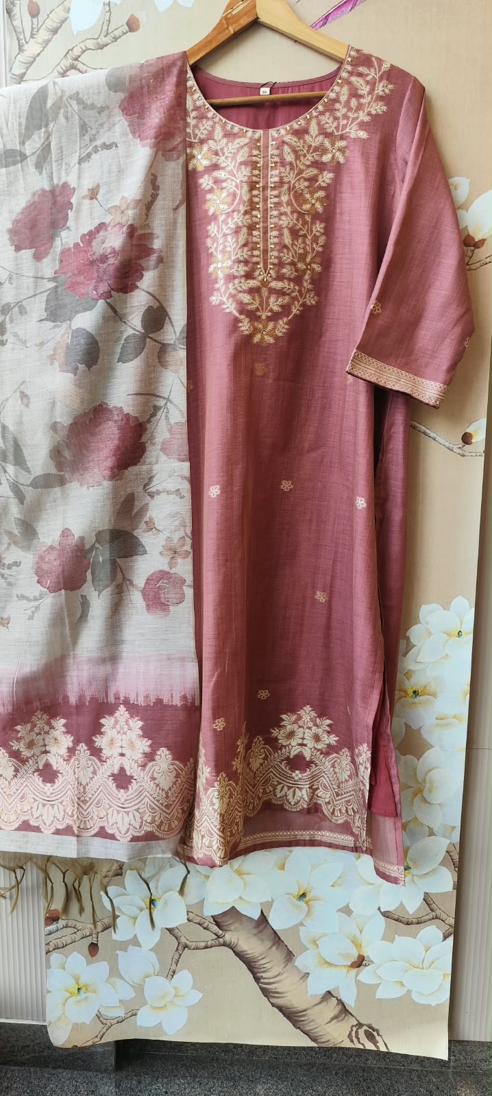 Pretty onion pink jamdani fully weaved suit set