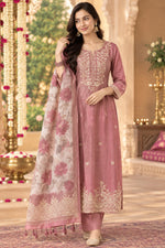 Pretty onion pink jamdani fully weaved suit set
