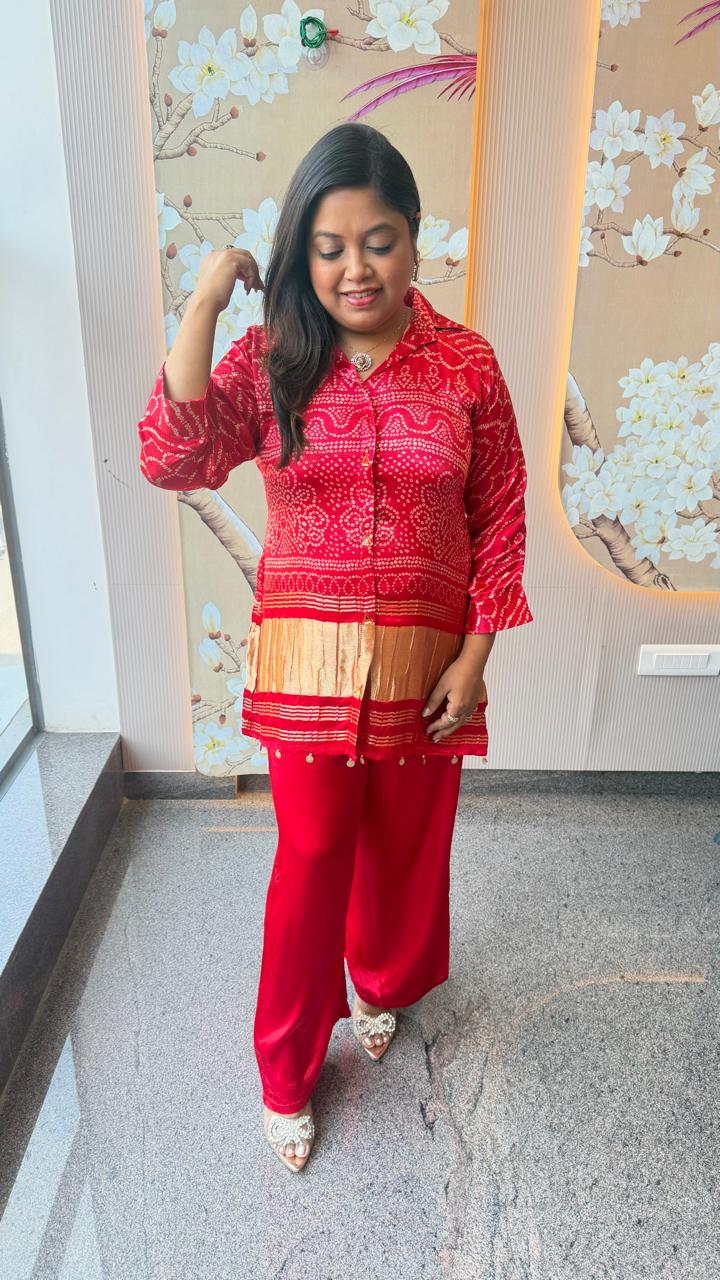 Premium gaji silk lakri patta bandhani co ord