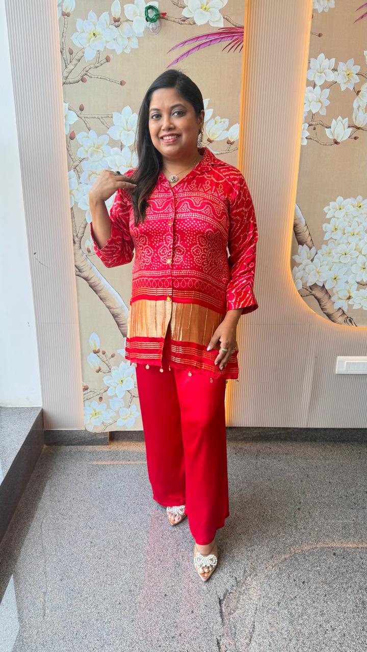 Premium gaji silk lakri patta bandhani co ord