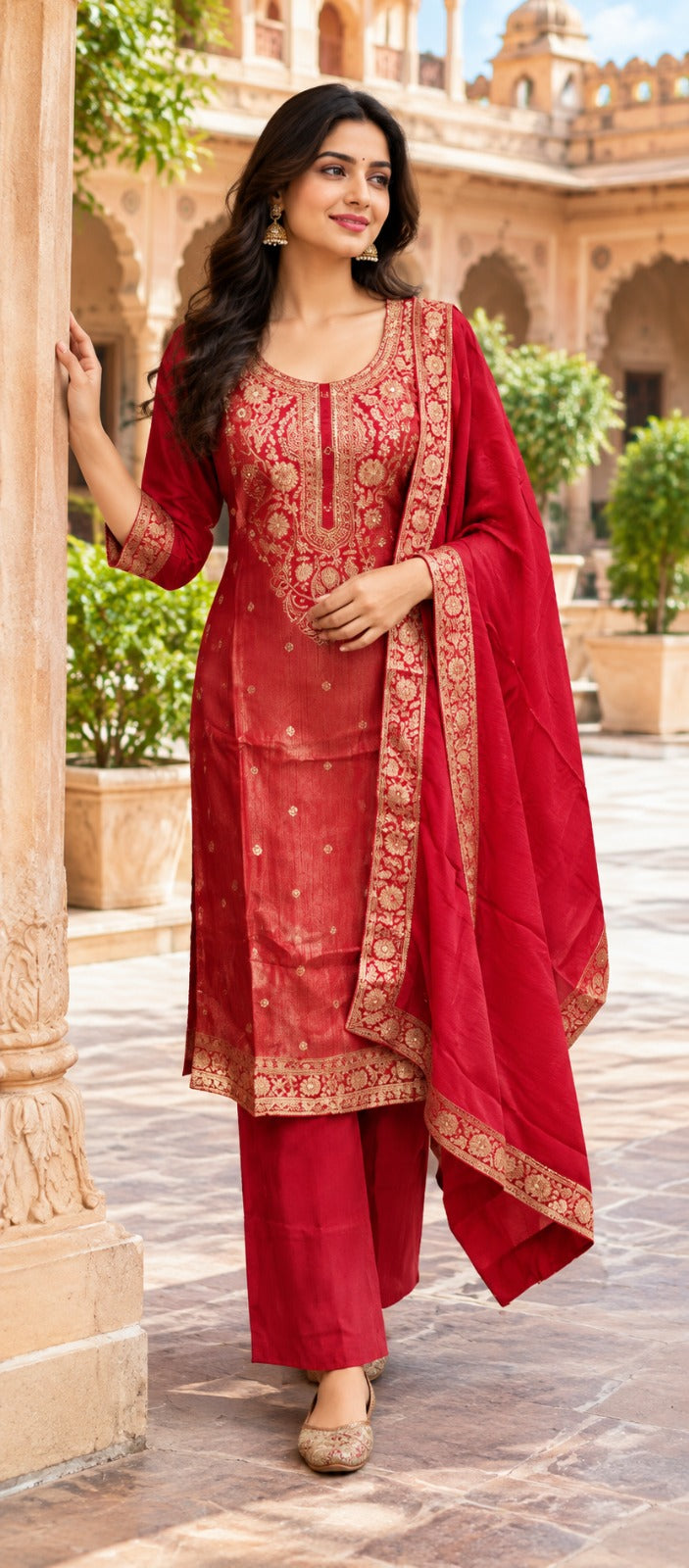 Red Banarasi dupatta full suit set