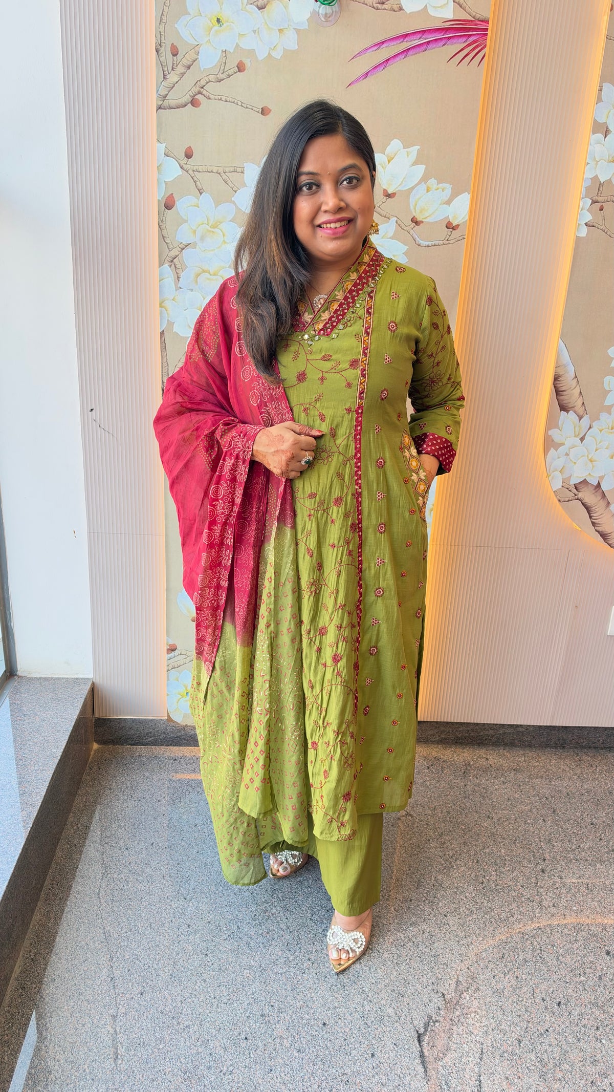 Pretty fully embroidered Mul chanderi suit in green