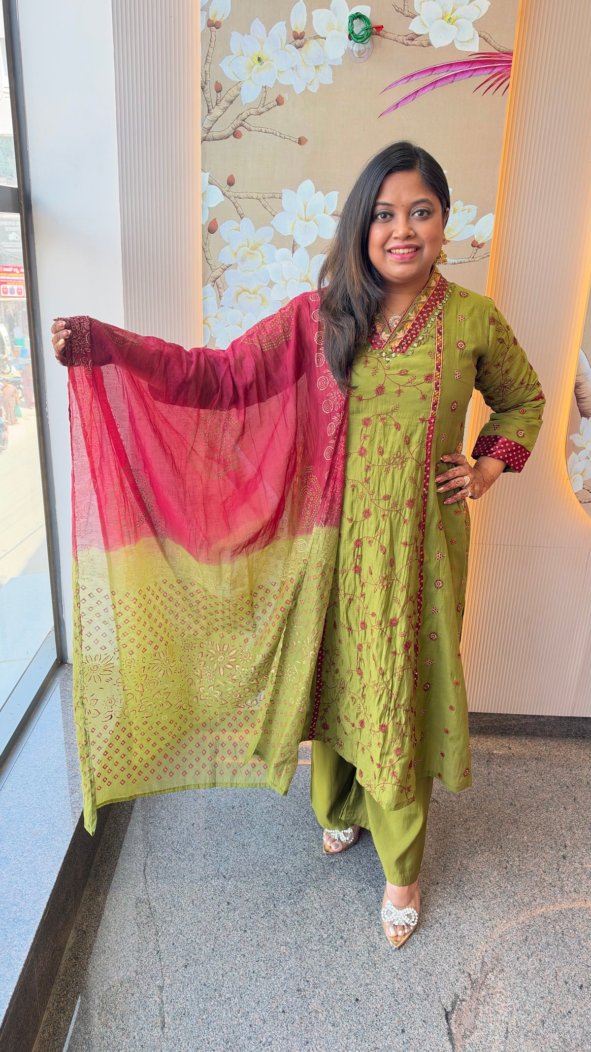 Pretty fully embroidered Mul chanderi suit in green
