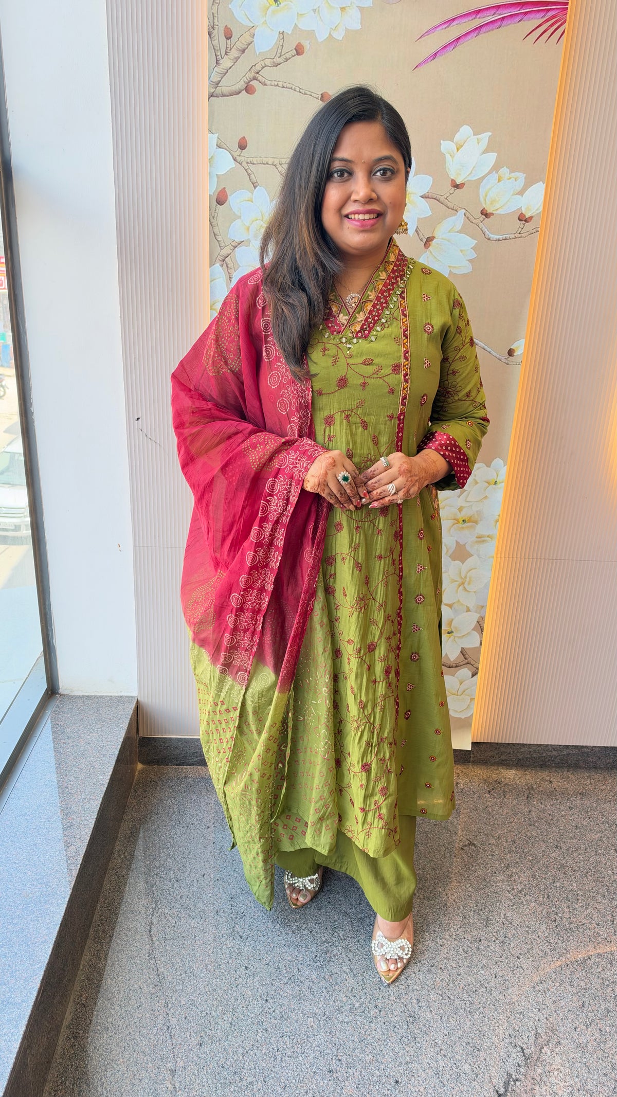 Pretty fully embroidered Mul chanderi suit in green