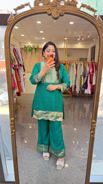 Celebrity special ! Premium orgenza co ord set in green full Banarasi weaving (true to size )
