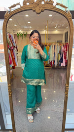 Celebrity special ! Premium orgenza co ord set in green full Banarasi weaving (true to size )