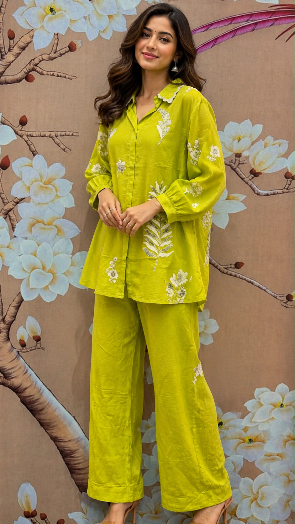 Gotta detailing Mul chanderi lining co ord in green