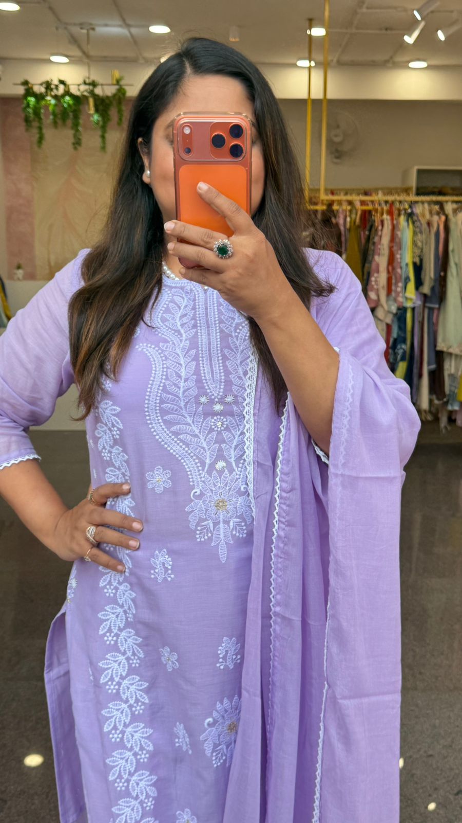 Mul cotton chikankari purple lining suit set