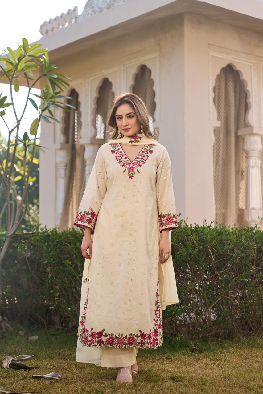 Designer cotton fully embroidered suit set