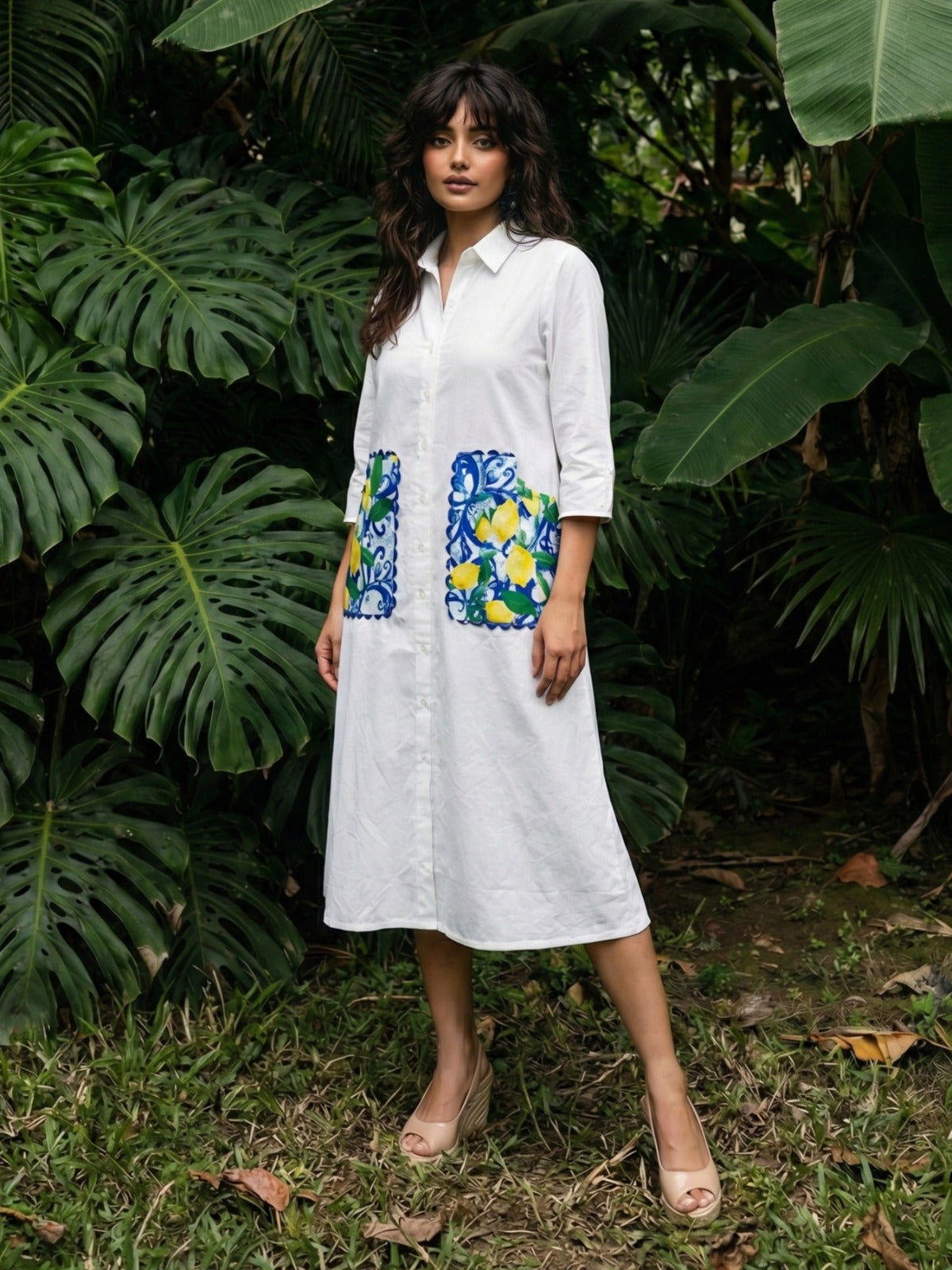 Super smart block printed pocket one piece with Mul lining