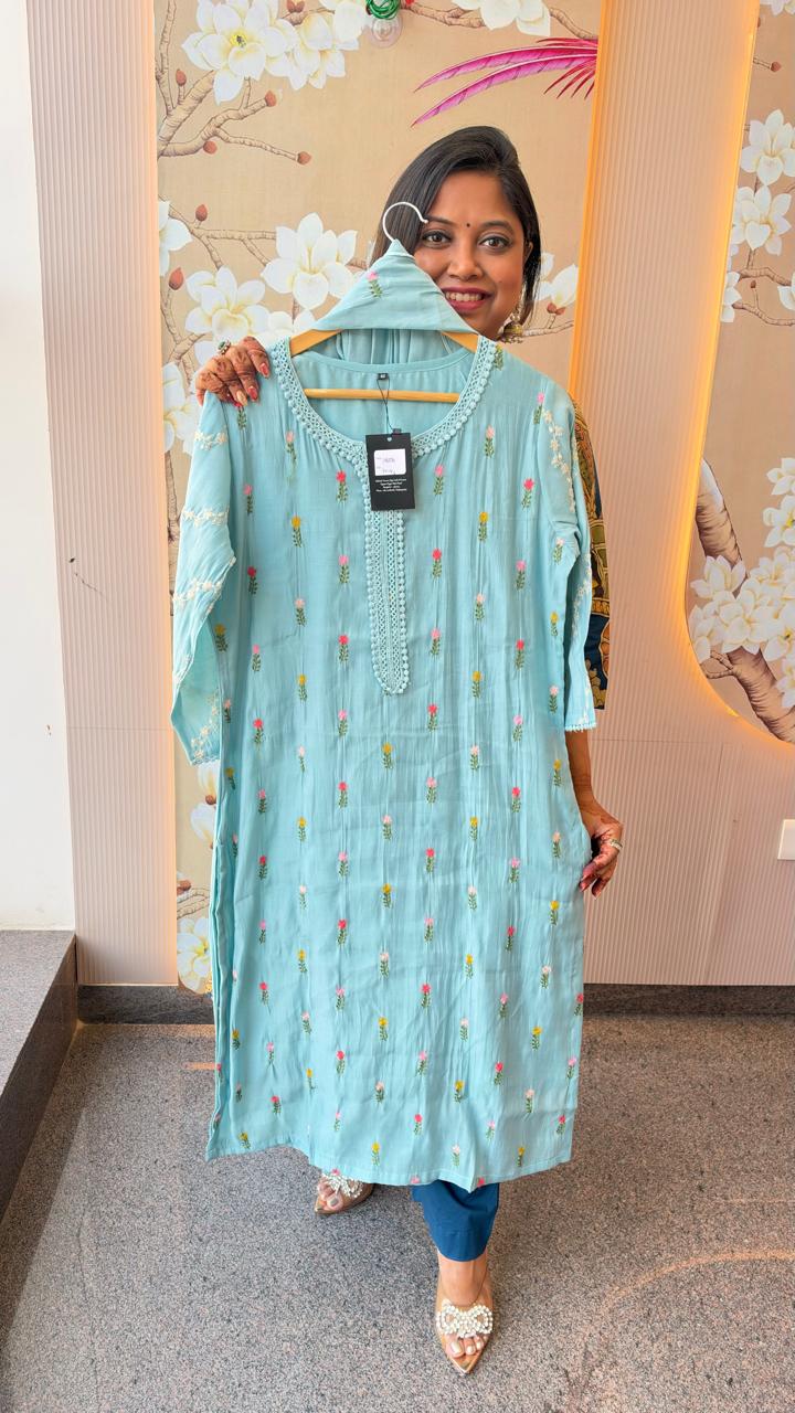 Wow Mul chanderi full suit set in blue
