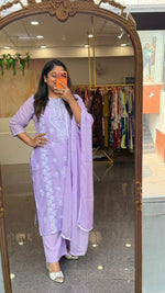 Mul cotton chikankari purple lining suit set