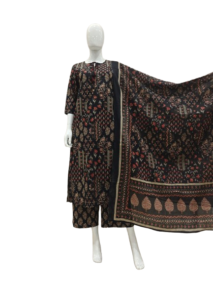 Pretty cotton ajrakh suit set in black