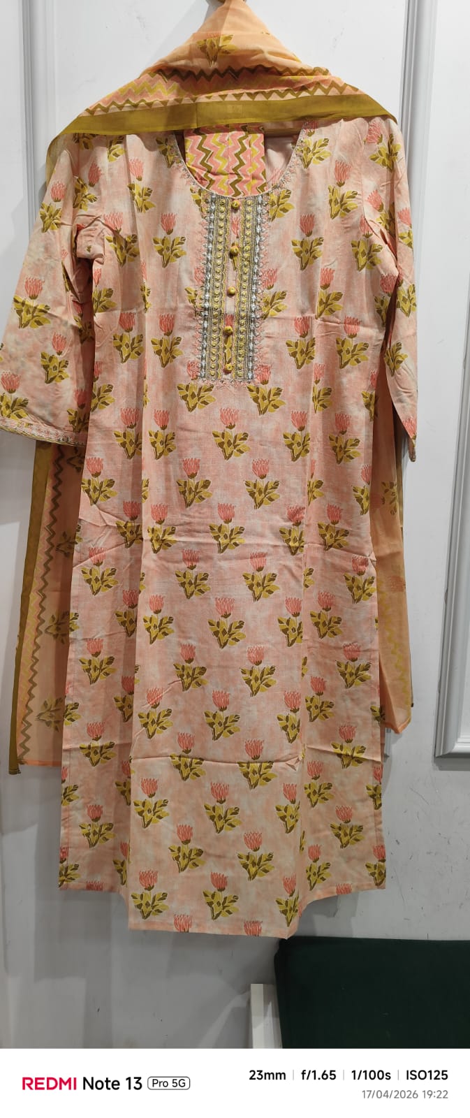 printed cotton full suit set in pink