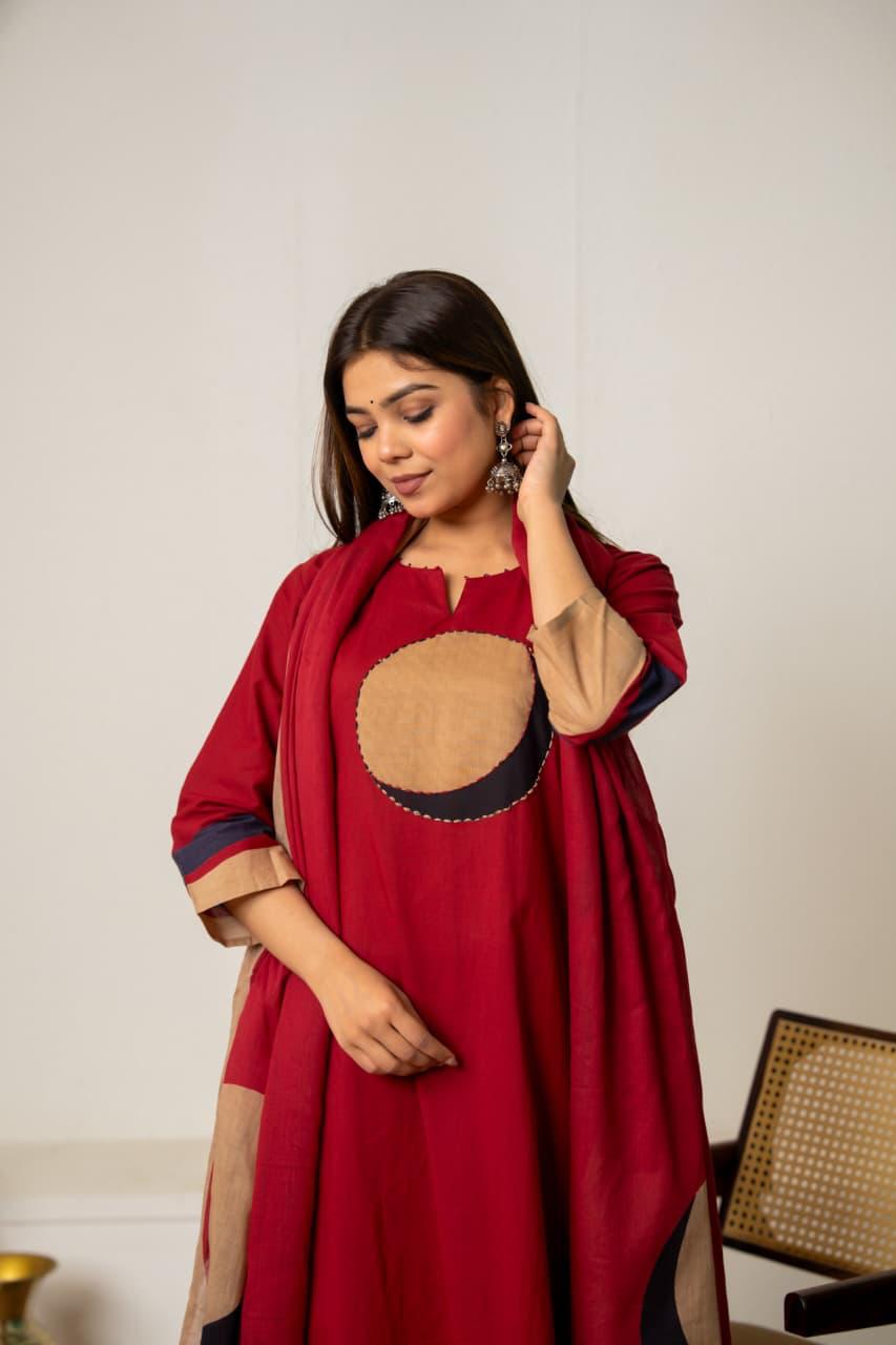 Super smart cotton full suit set in red n black