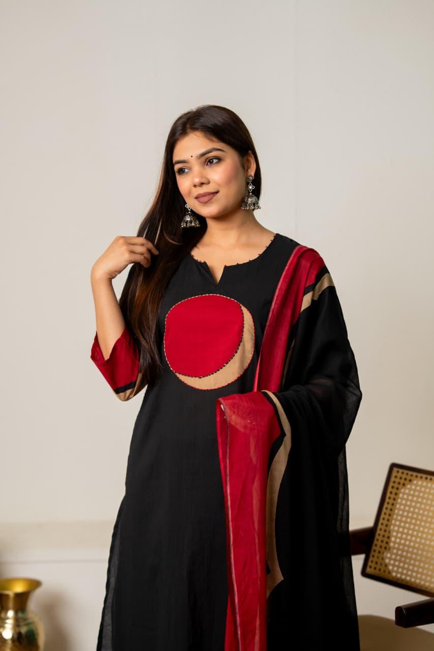 Super smart cotton full suit set in black and red