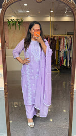Mul cotton chikankari purple lining suit set