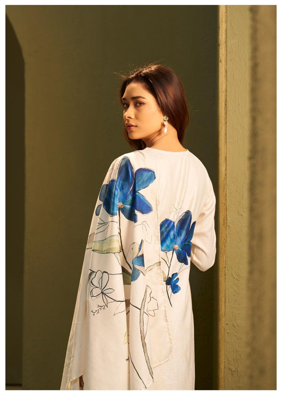 Super pretty and soft linen digital printed suit set in blue