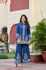 Fully embroidered royal blue co ord set
