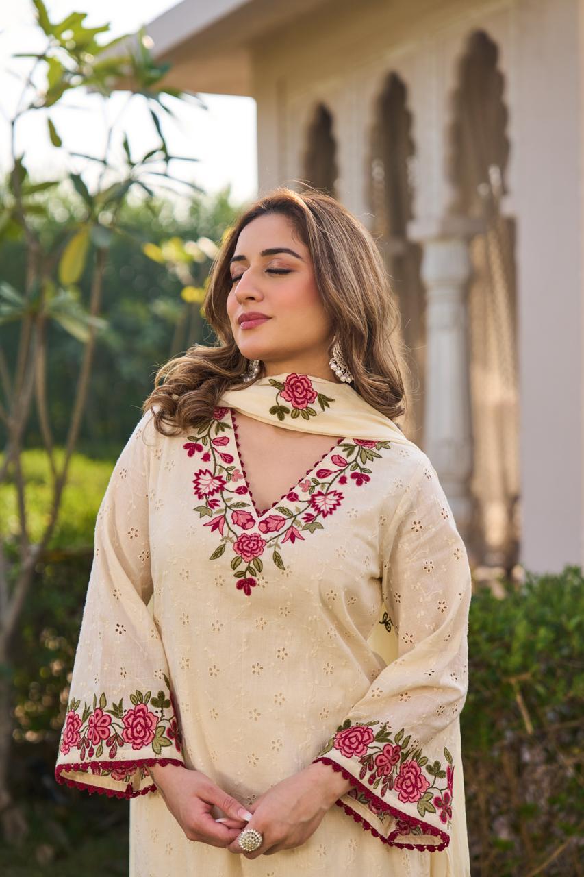 Designer cotton fully embroidered suit set