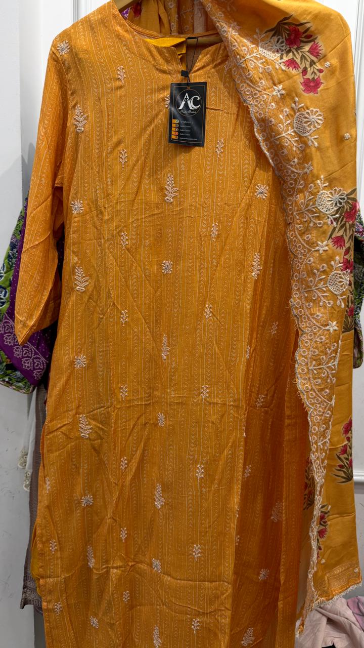 Mul silk full suit set in mustard