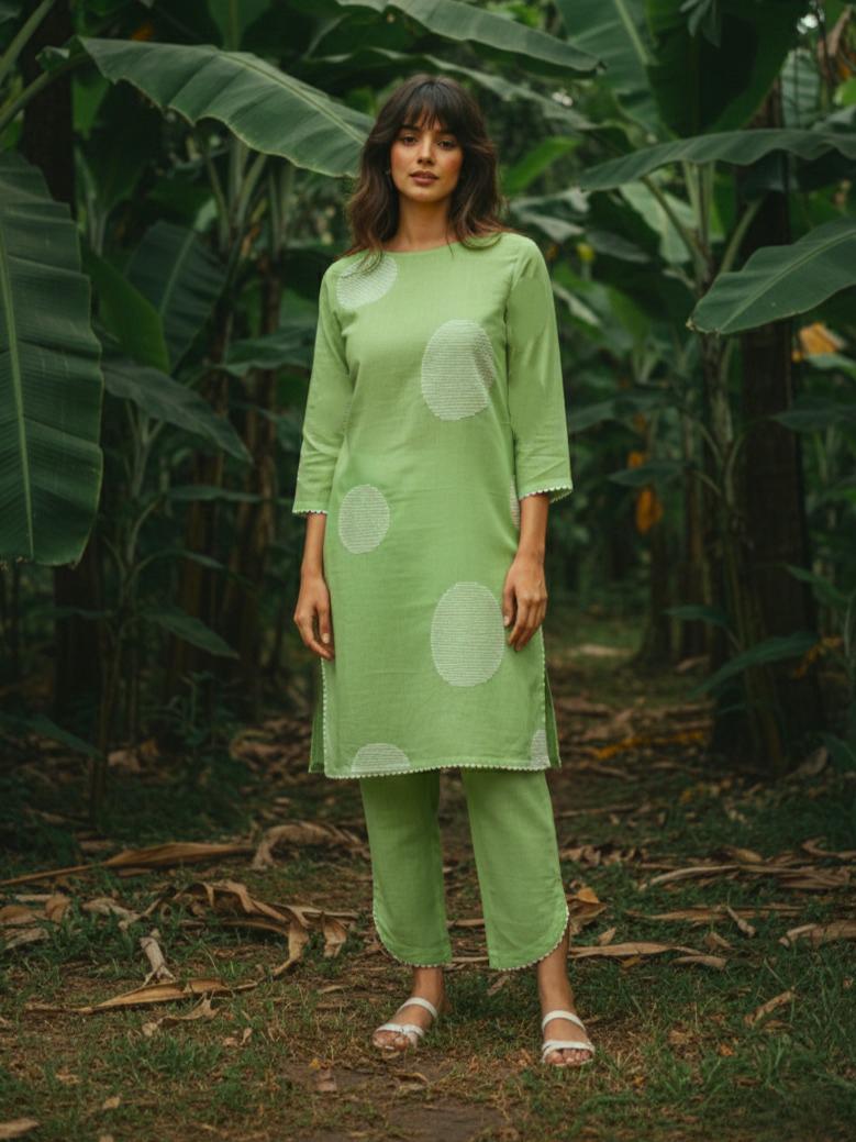 Front n back embroidered with designer pant in green