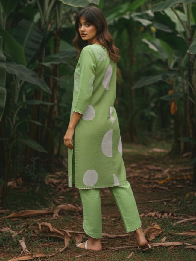 Front n back embroidered with designer pant in green