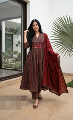 Super elegant ajrakh with real mirror designer cotton suit set