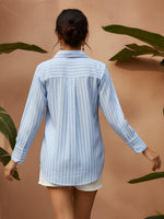 Smart embroidered blue stripes shirt