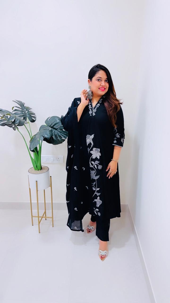 Super stunning pure cotton embroidered stylish suit set