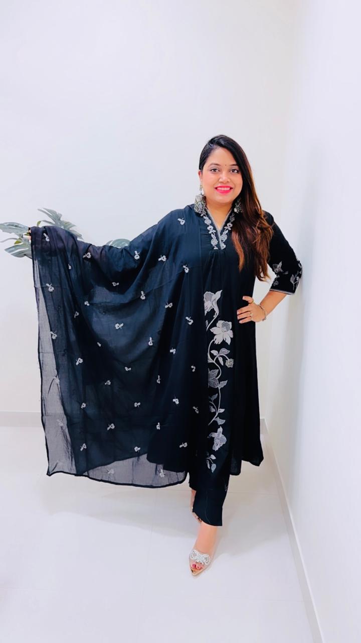Super stunning pure cotton embroidered stylish suit set