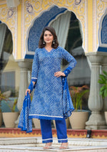 Pure cotton lehariya suit in V neck