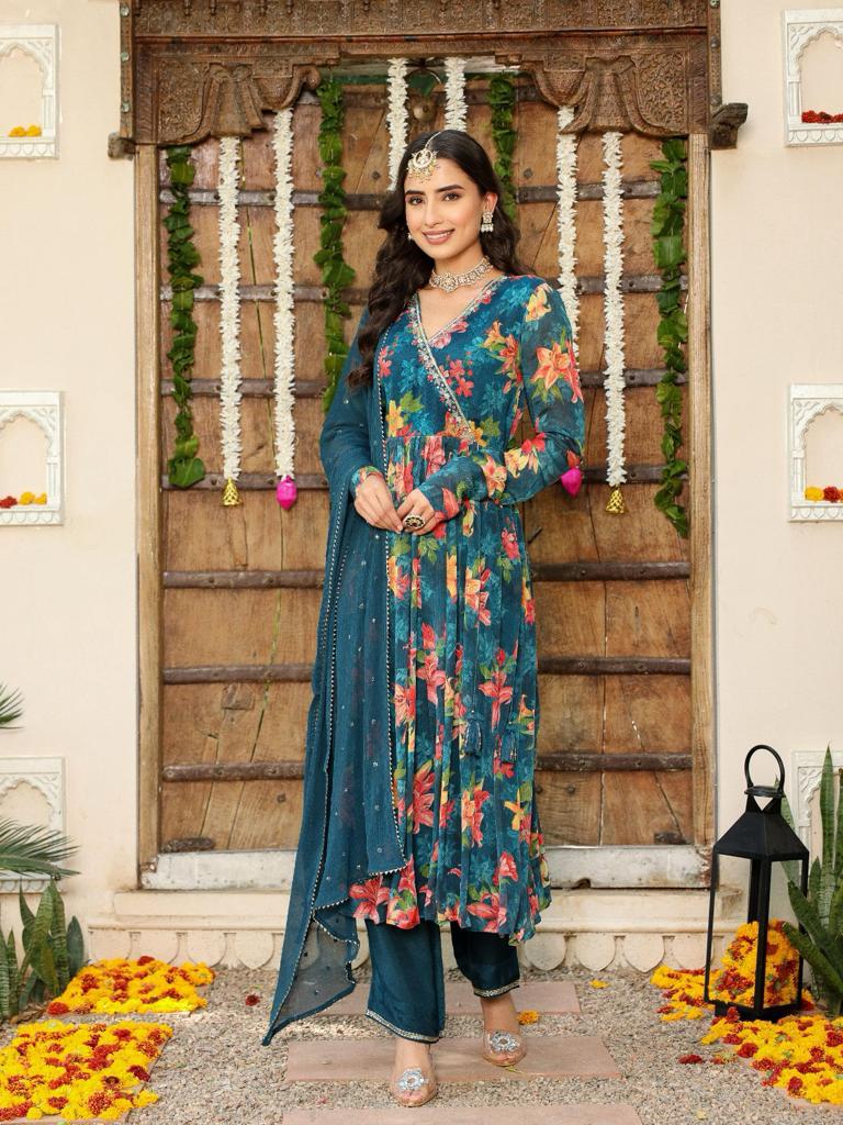 Pure chinon angrakha pattern full suit