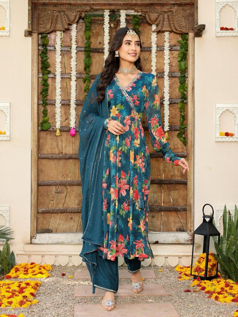 Pure chinon angrakha pattern full suit