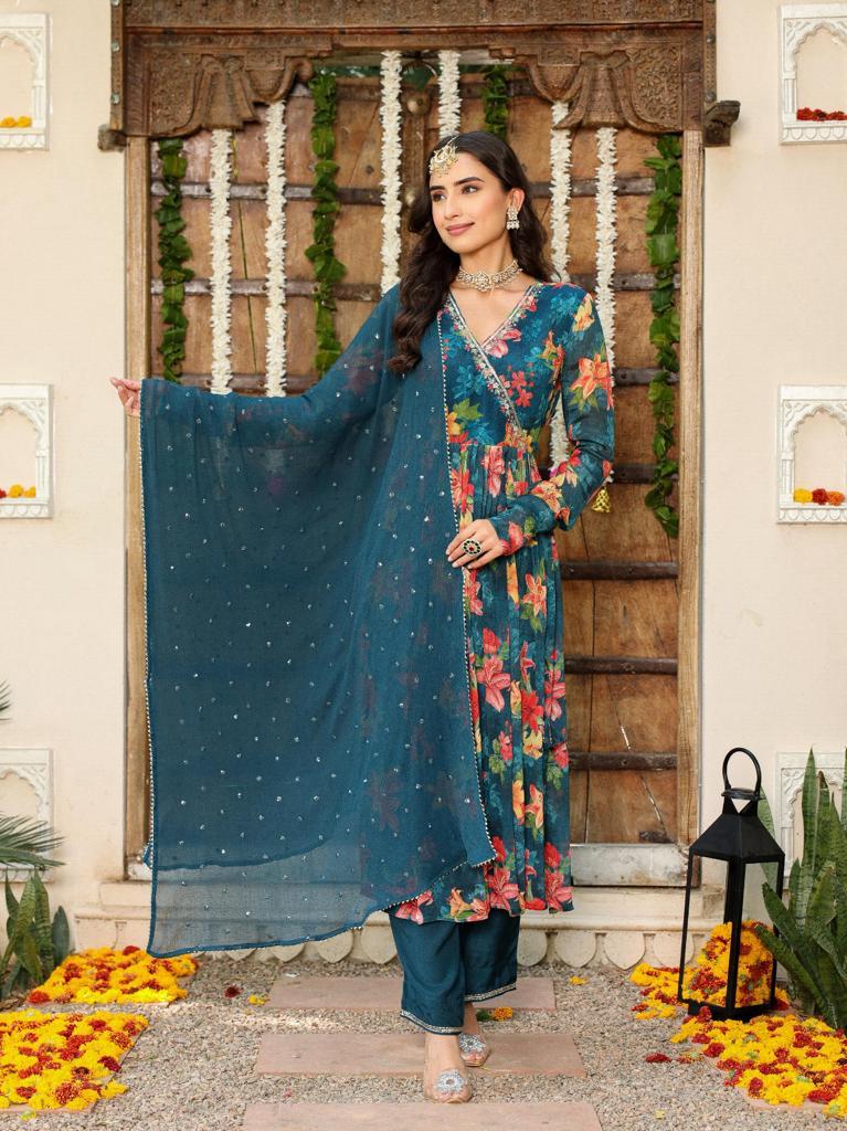 Pure chinon angrakha pattern full suit