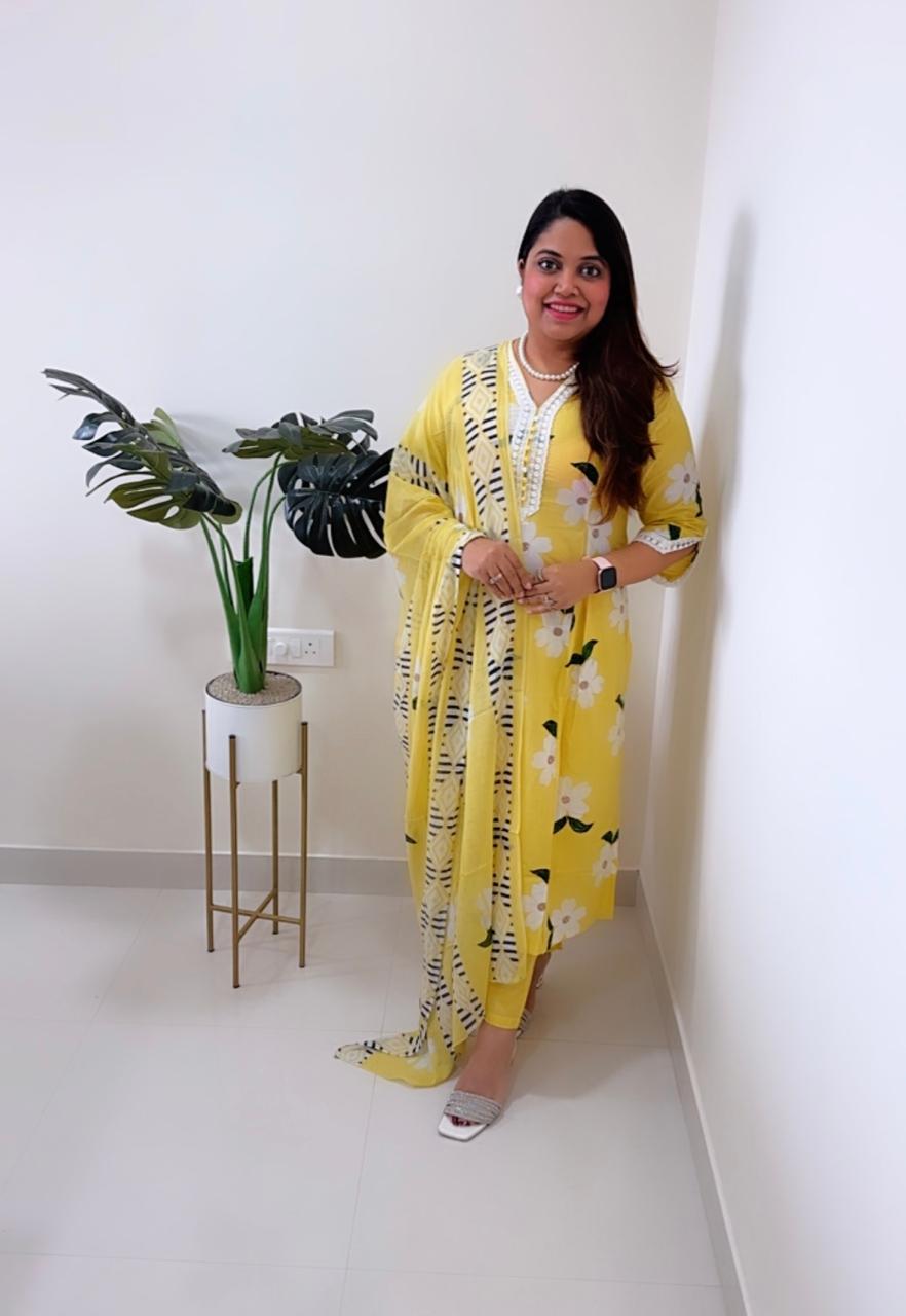 Restocked! Premium pure cotton stylish suit set paired up with Mul cotton dupatta