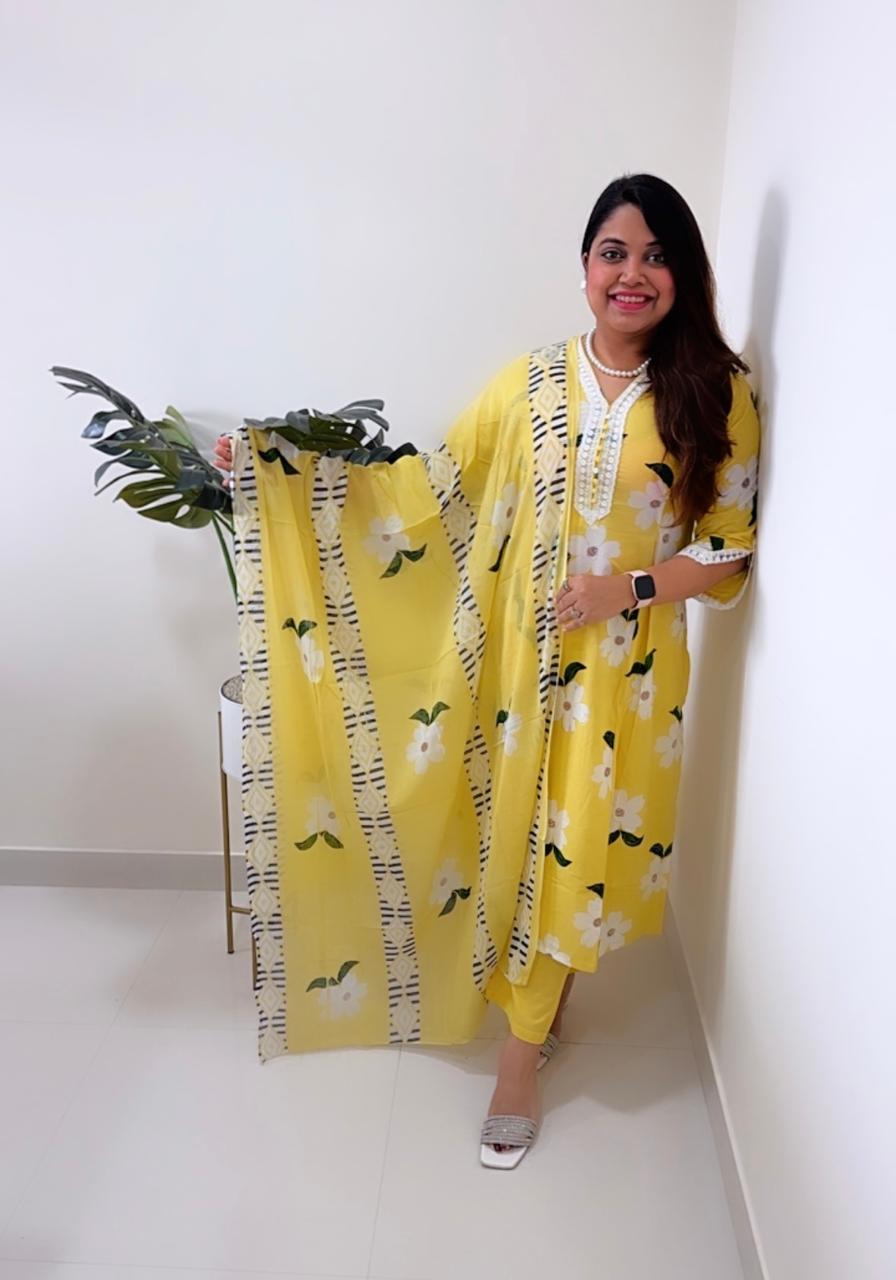 Restocked! Premium pure cotton stylish suit set paired up with Mul cotton dupatta