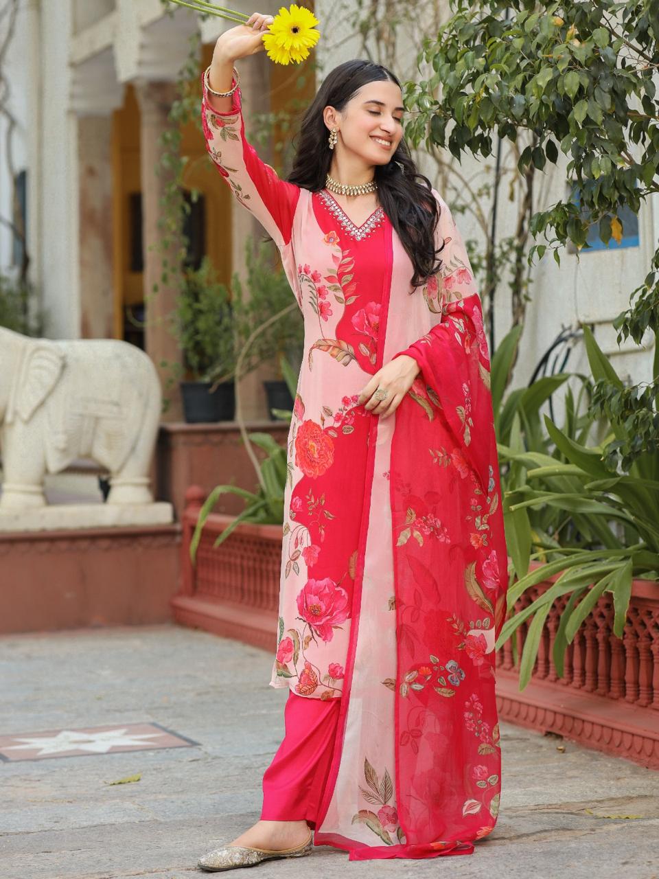 Pretty pure organza digital printed suit set with lining