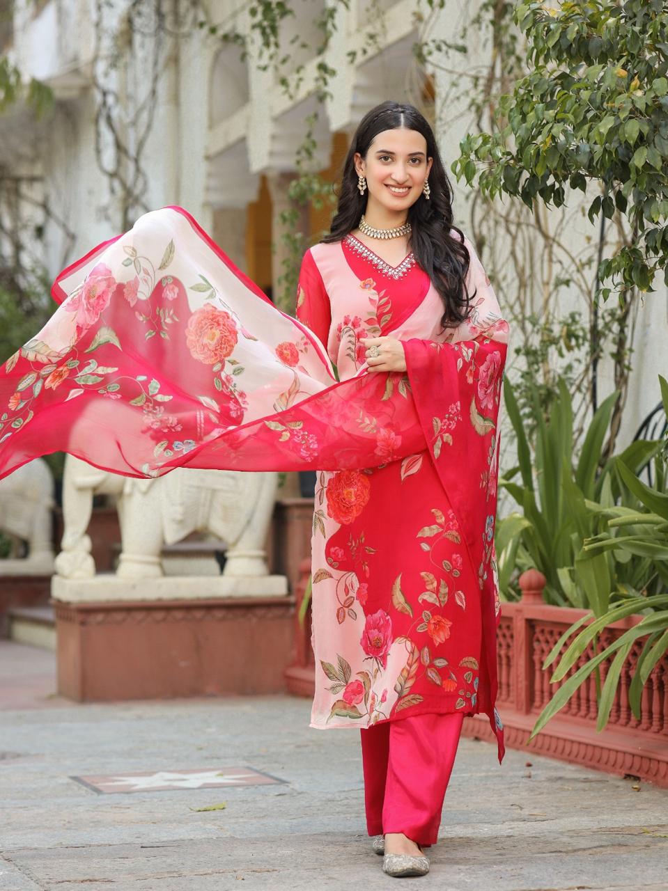 Pretty pure organza digital printed suit set with lining